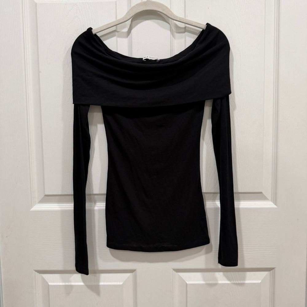 Rue Sophie Off Shoulder Long‎ Sleeve Top Black XS Womens Fitted Blouse